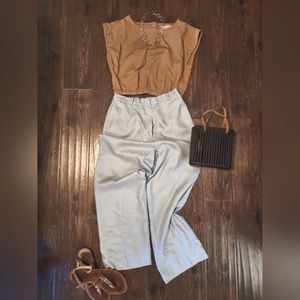 "The Bubble Top" Brown/Tan Everlane Crop Top with Elastic Waist